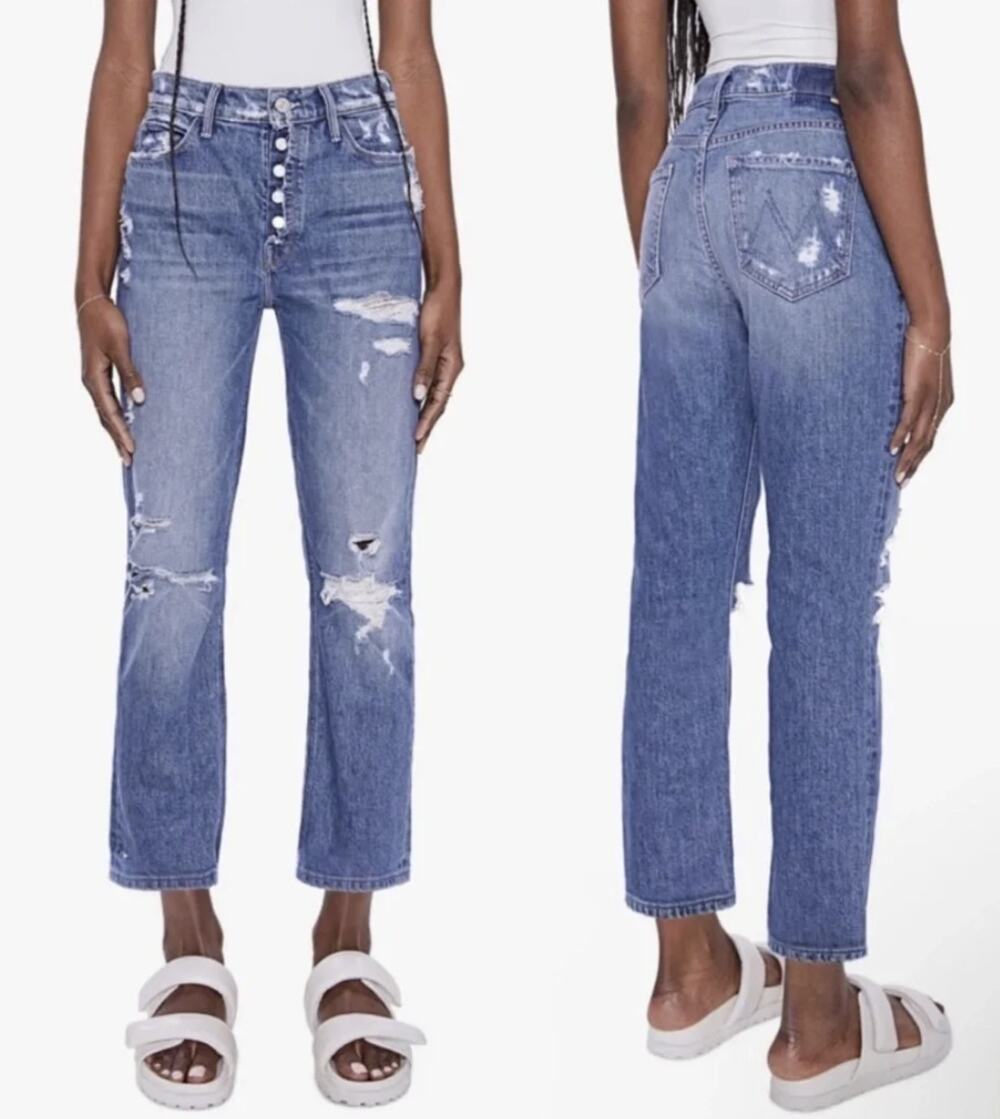 Mother Superior Mid Rise Fly Cut Dazzler Ankle Jeans in Walking on Stones Sz 28